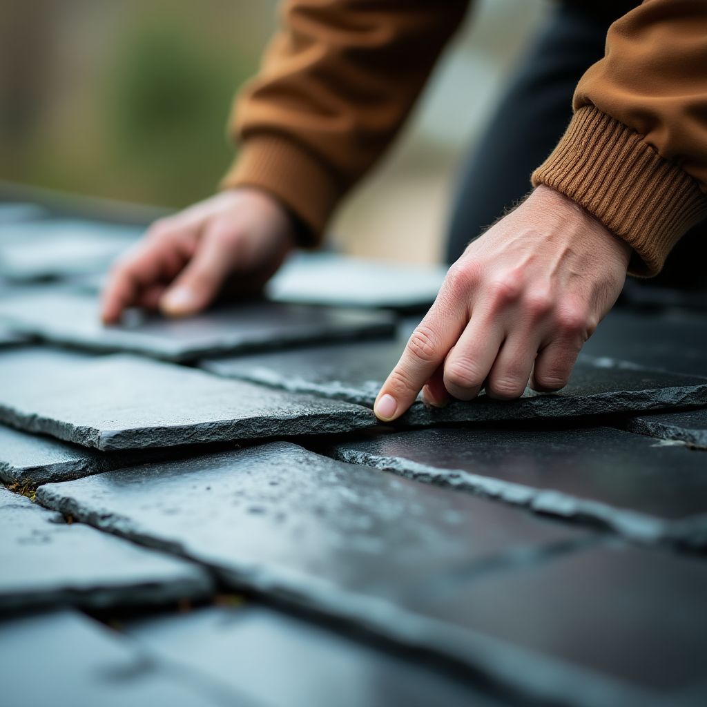 Détail artisanal couverture ardoise