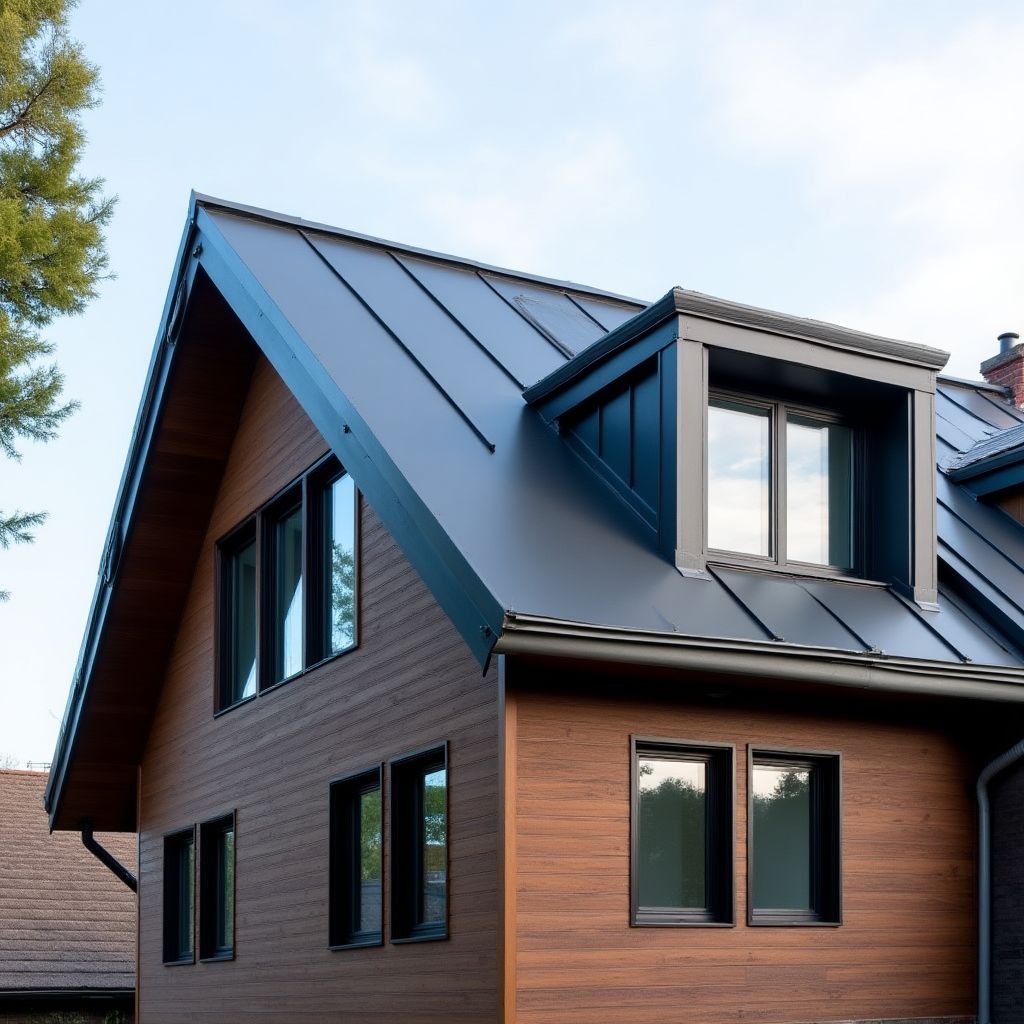 Toiture zinc moderne avec lucarnes